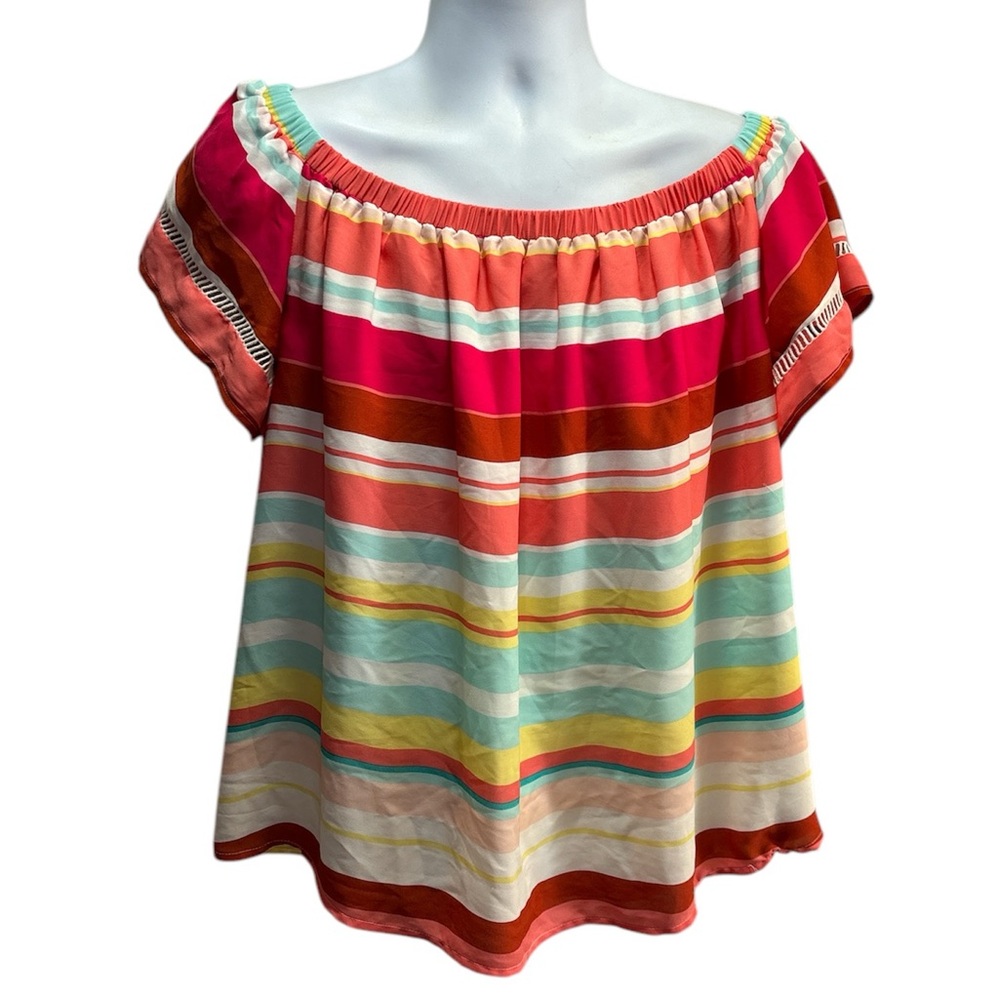 Belle + Sky Striped Multi Colors Off-The-Shoulder Loose Fit Blouse Top Size XL